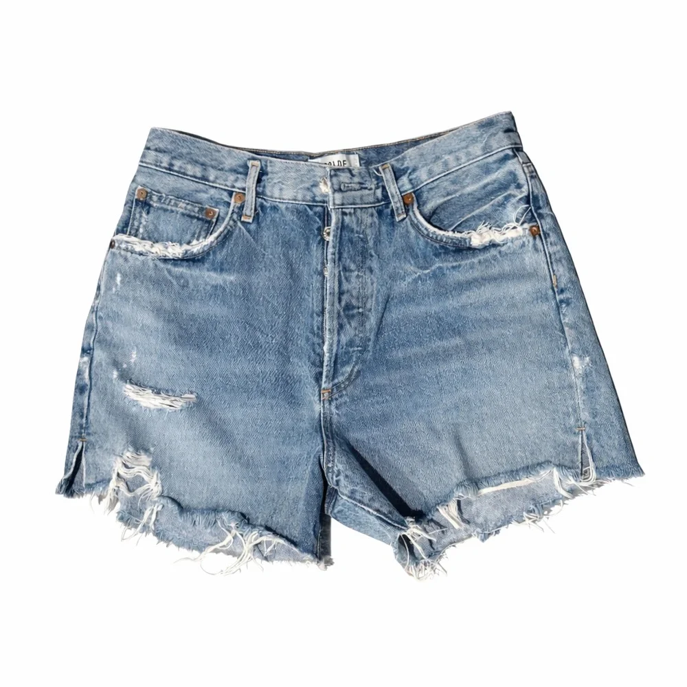 Agolde Light Blue Distressed Denim Women’s Shorts - Picture 2 of 4